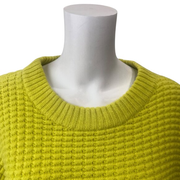 $1695 NWT The Elder Statemans Yellow Smiley Face Waffle Knit Crew Neck Sweater L - Picture 4 of 11